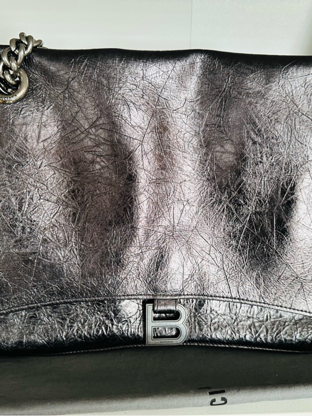 Balenciaga Metallic Black B Logo Shoulder Bag